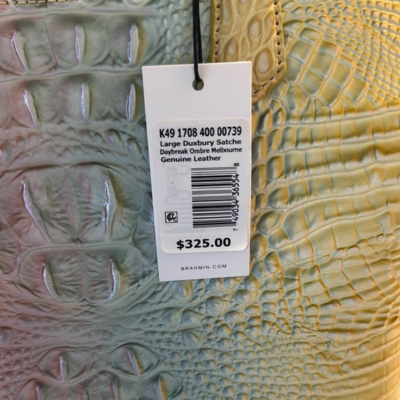 Brahmin Yellow and Blue Croc-Embossed Satchel - Picture 4 of 6